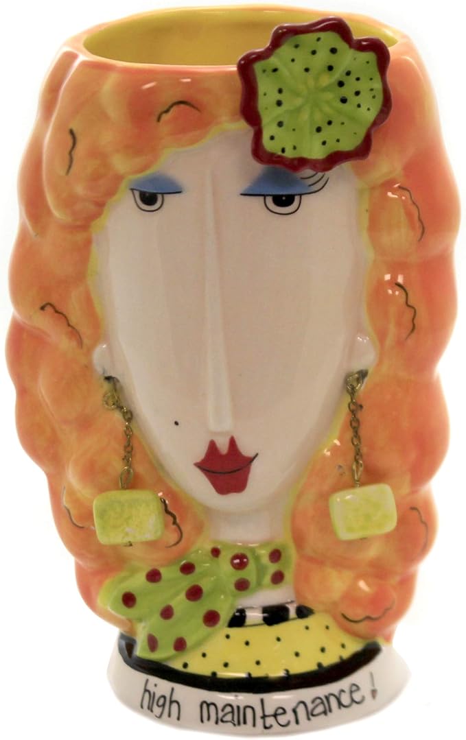 Appletree Design Lady Vase 6-Inch Tall High Maintenance Inscription Orange Ceramic 62642
