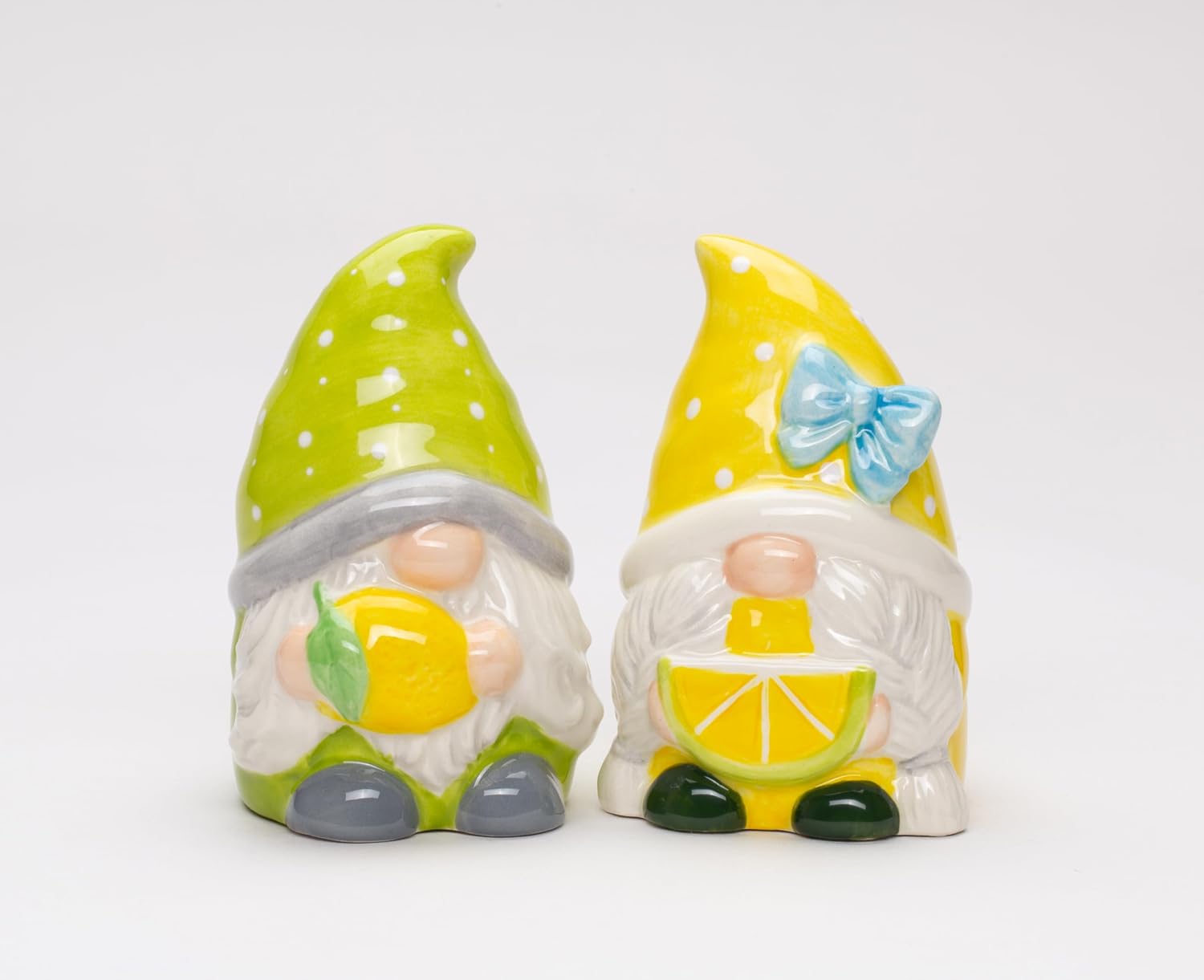 Cosmos Gifts Fine Ceramic Summer Lemon Lime Cool Gnome Couple Salt and Pepper Shakers Set 3-5/8" H Yellow Green