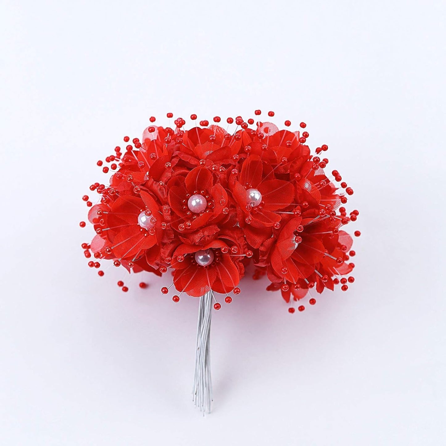 Party Favors Plus Red Satin Organza Pearl Flowers 1.5 Inch 72 Count