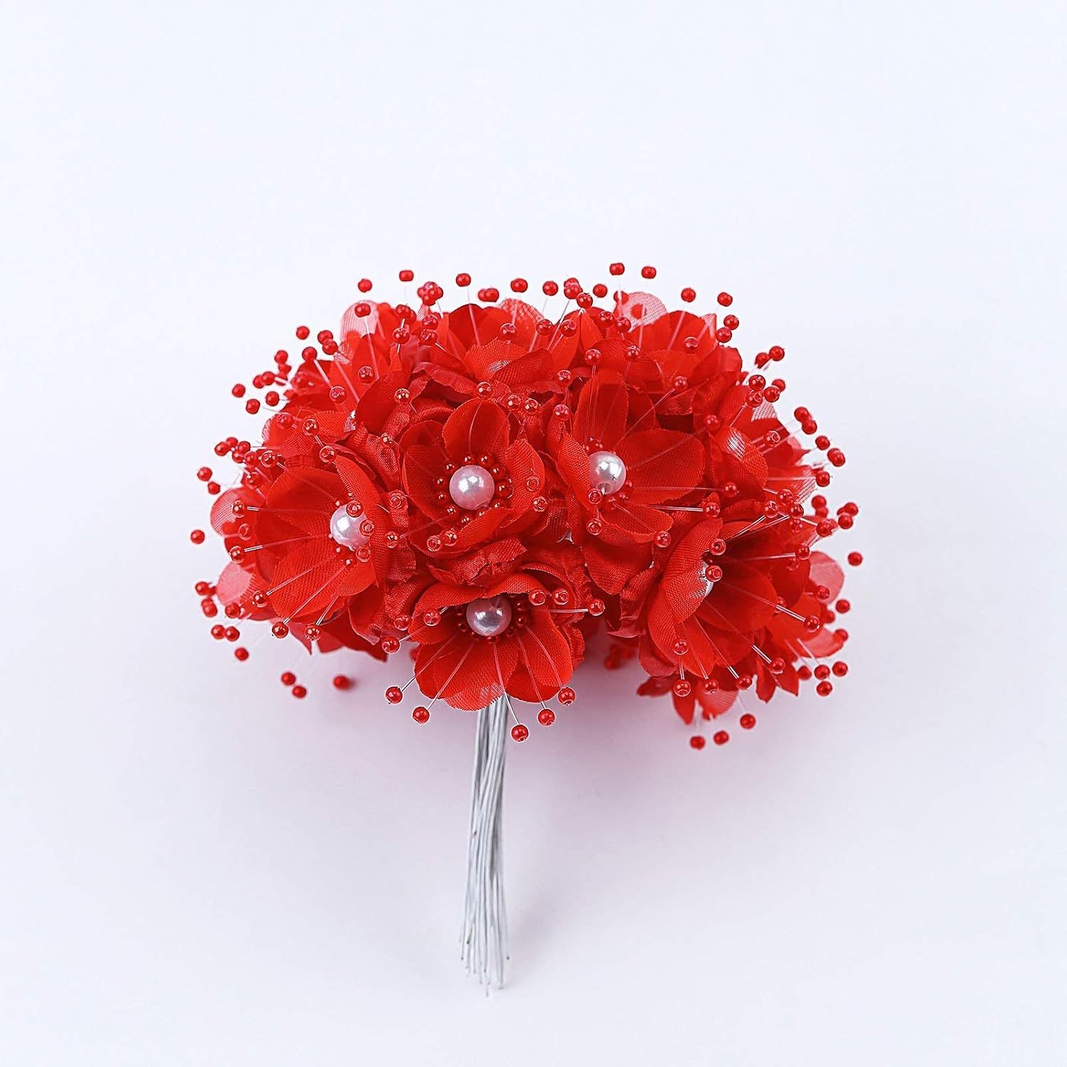 Party Favors Plus Red Satin Organza Pearl Flowers 1.5 Inch 72 Count