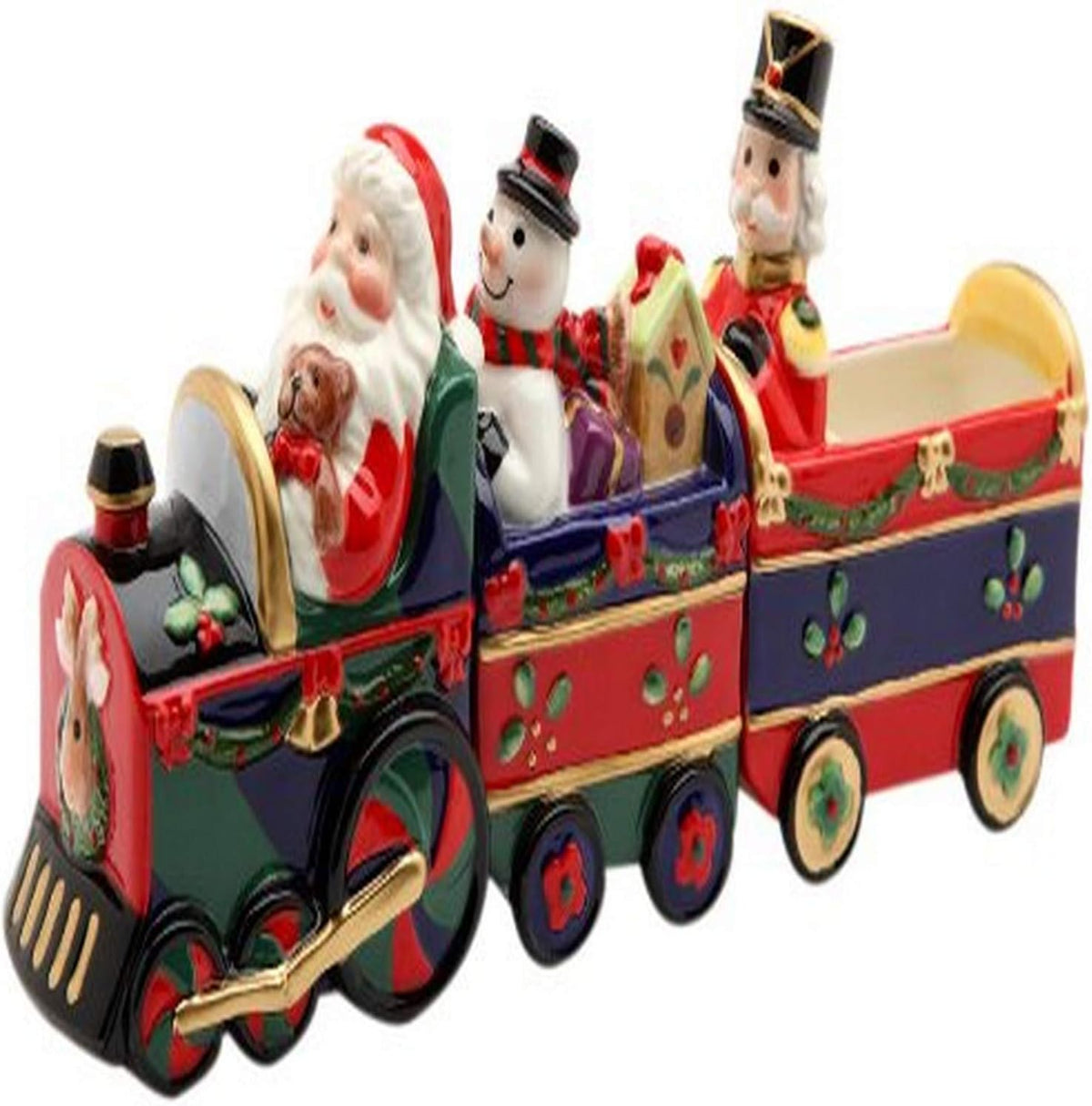 Cosmos Gifts Fine Ceramic Christmas Train Salt and Pepper Shakers with Sugar Holder Set of 3