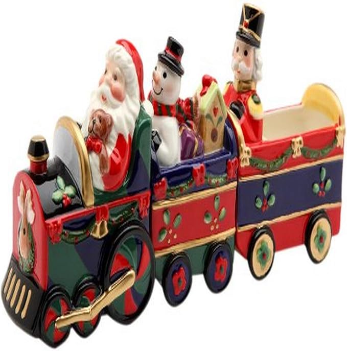 Cosmos Gifts Fine Ceramic Christmas Train Salt and Pepper Shakers with Sugar Holder Set of 3