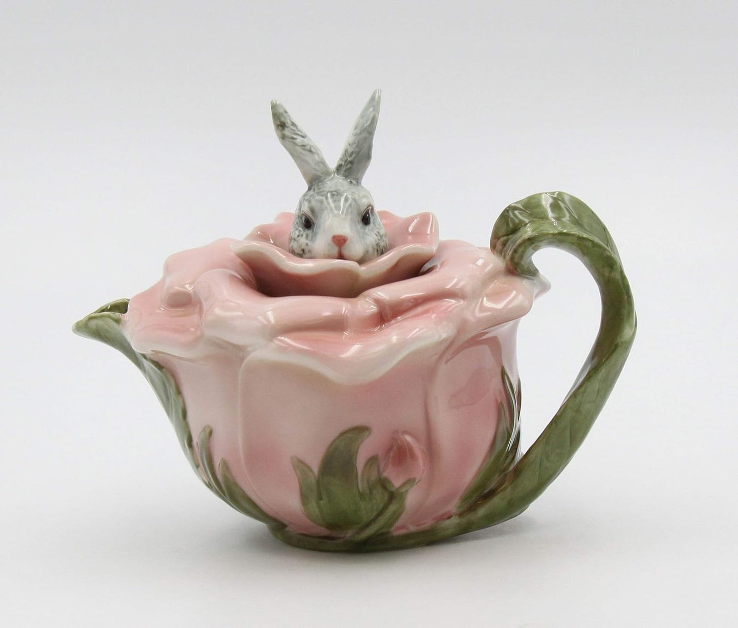 Cosmos Gifts Fine Porcelain Victorian Rose Bunny Rabbit Teapot 6-7/8" L