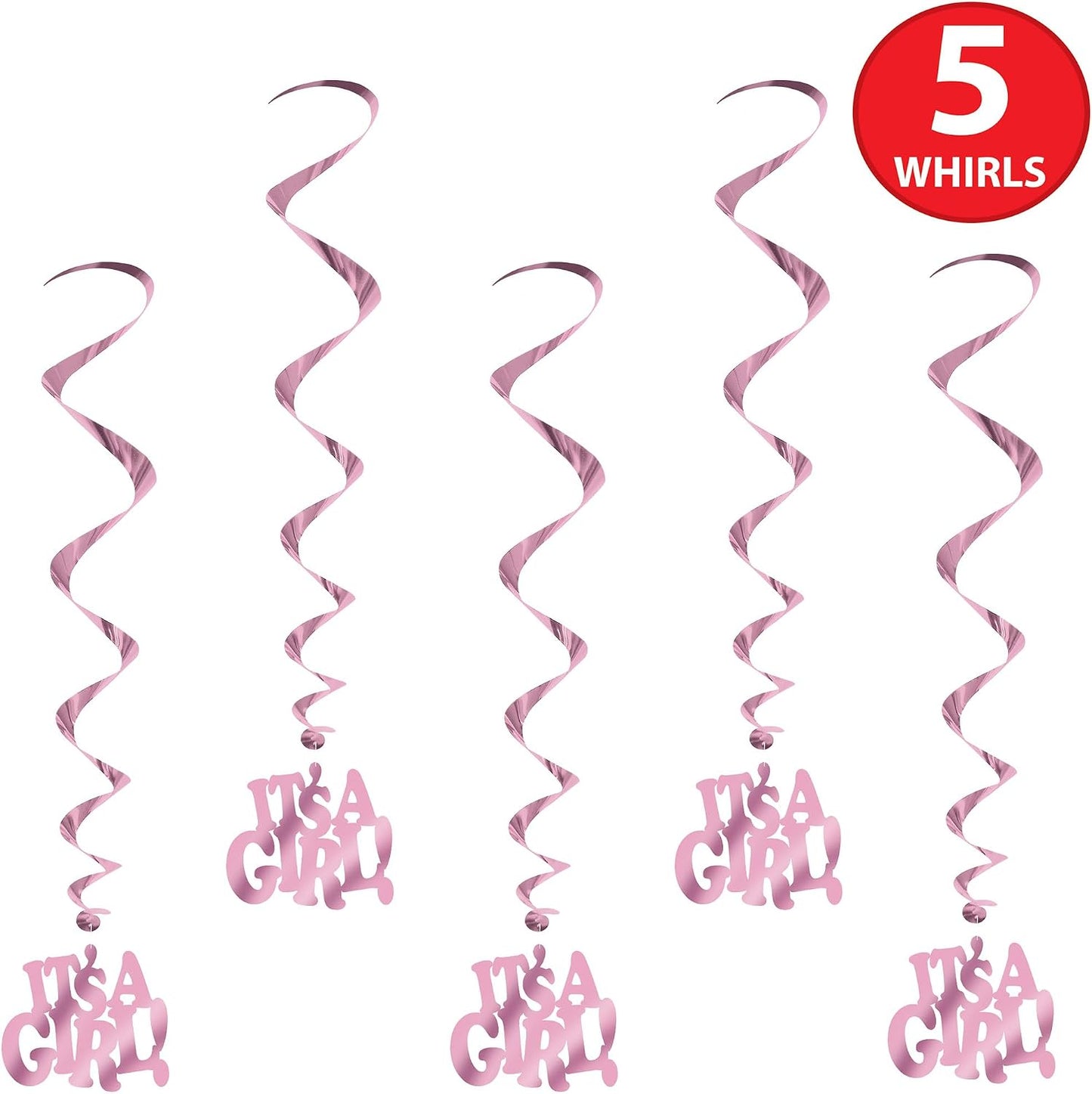 Beistle It's A Girl Whirls Pink Metallic Hanging Decorations 3 Ft 5 Pack