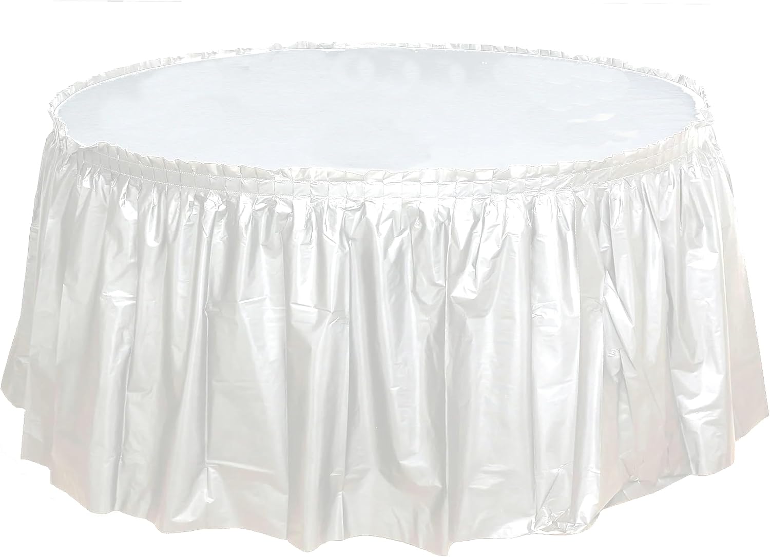 Party Favors Plus White Round Plastic Tablecloth 84 Inch with 2 Table Skirts 8 Foot 3 Piece Set