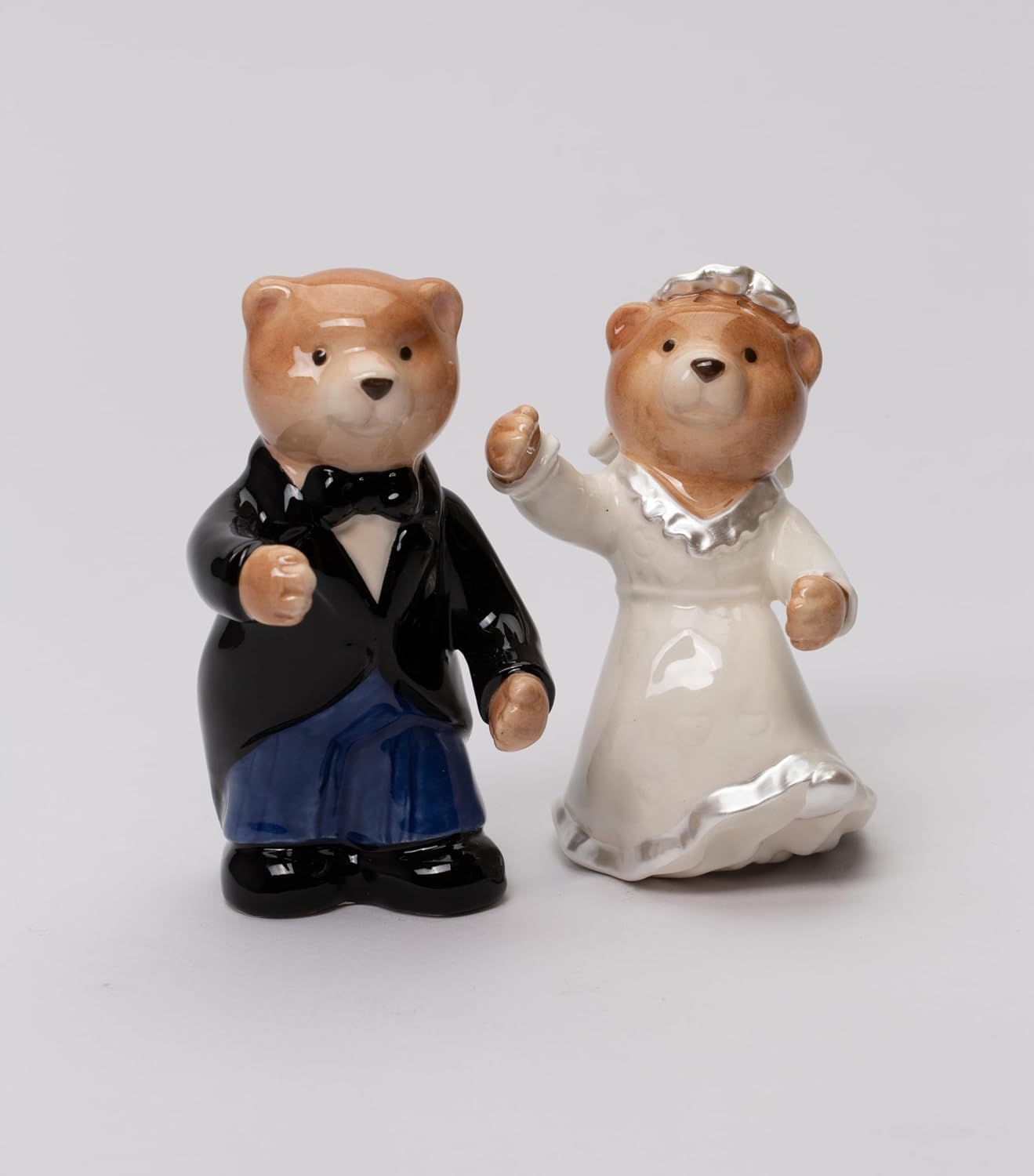 Cosmos Gifts Fine Ceramic Hand Painted First Dance Bride and Groom Teddy Bear Salt and Pepper Shakers Set 3-3/8" H