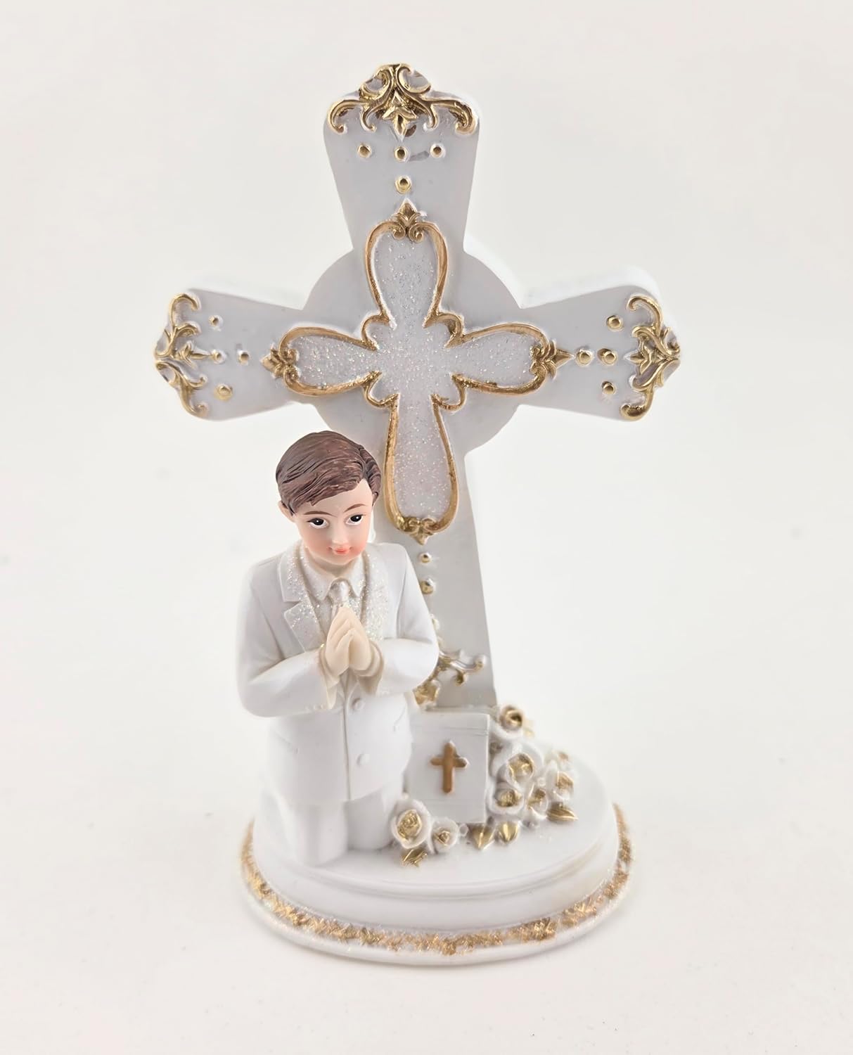 Party Favors Plus First Communion Boy Praying Polyresin Figurine Set White Gold 6.5 Inch