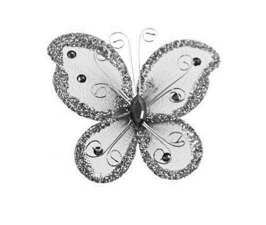 Party Favors Plus Silver Organza Nylon Wire Butterfly Decorations 2 Inch 24 Count