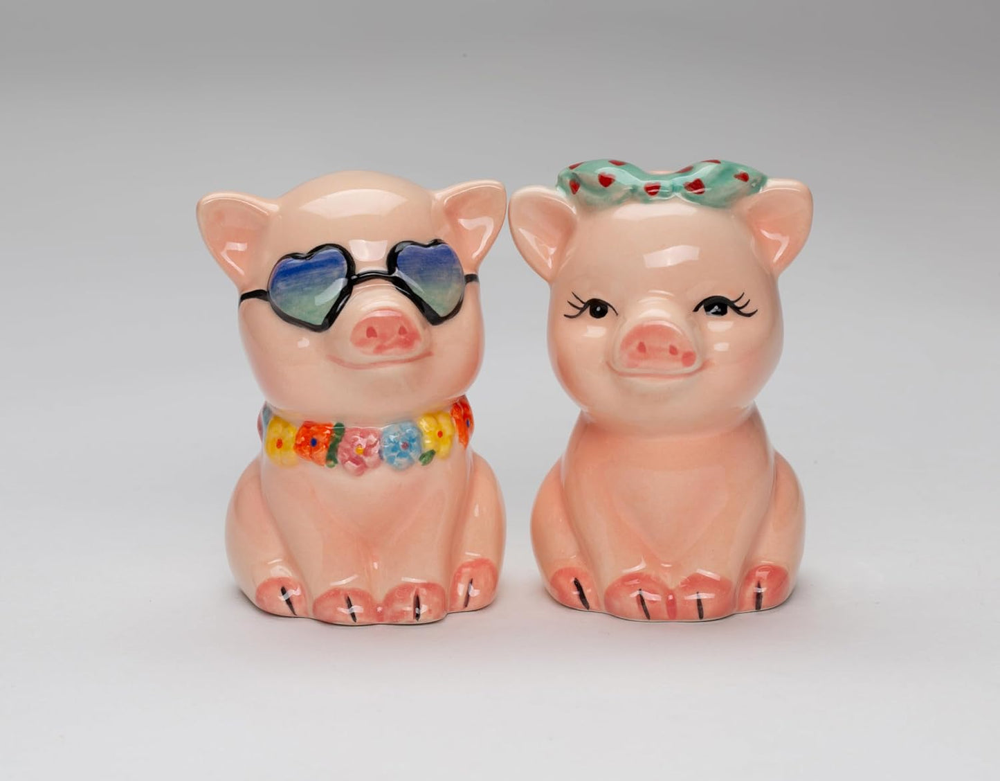 Cosmos Gifts Fine Ceramic Happy Pigs Couple Salt & Pepper Shakers Set 3-1/8" H