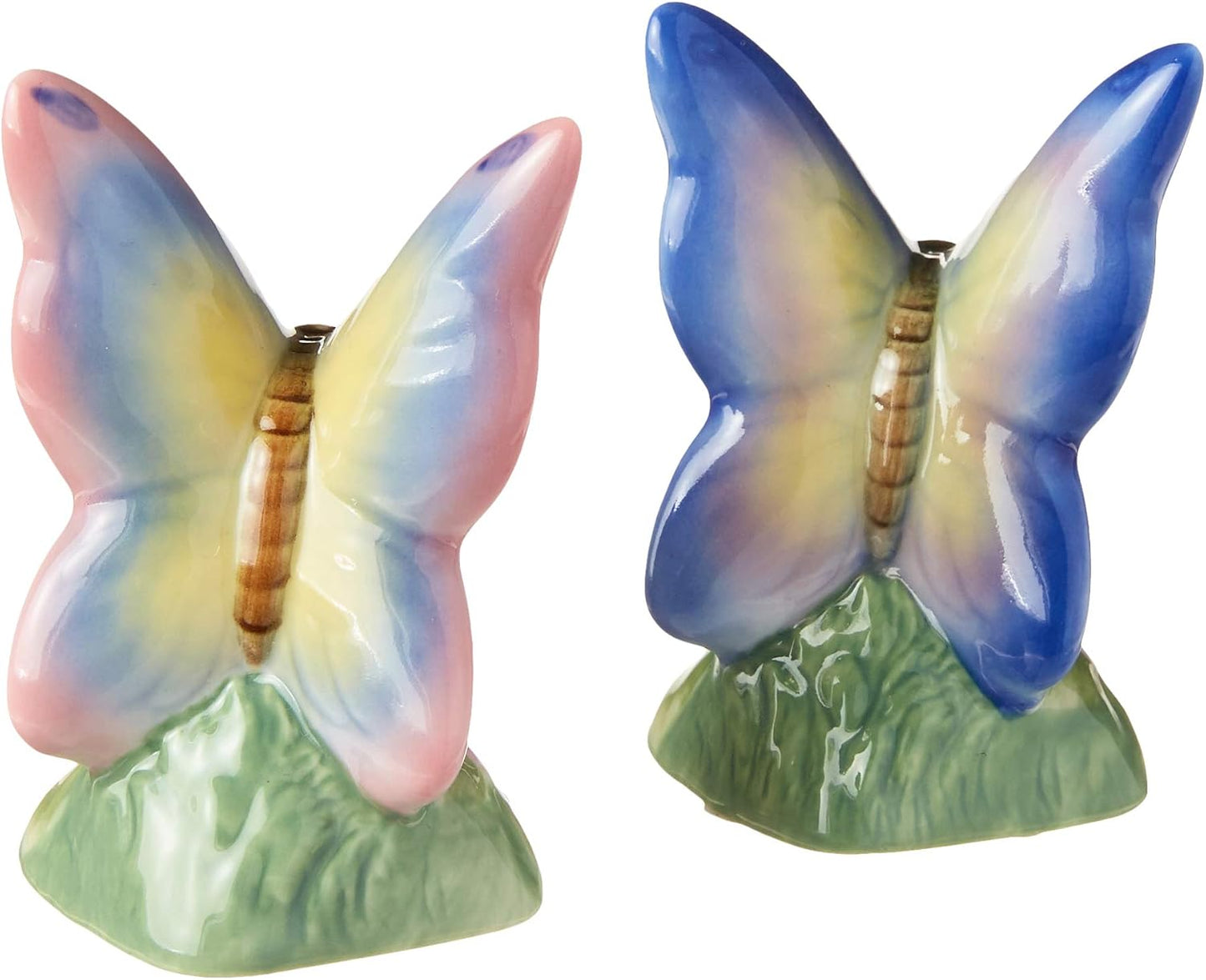 Cosmos Gifts Fine Porcelain Butterfly Salt and Pepper Shakers Set 3" H Blue, Pink, Yellow