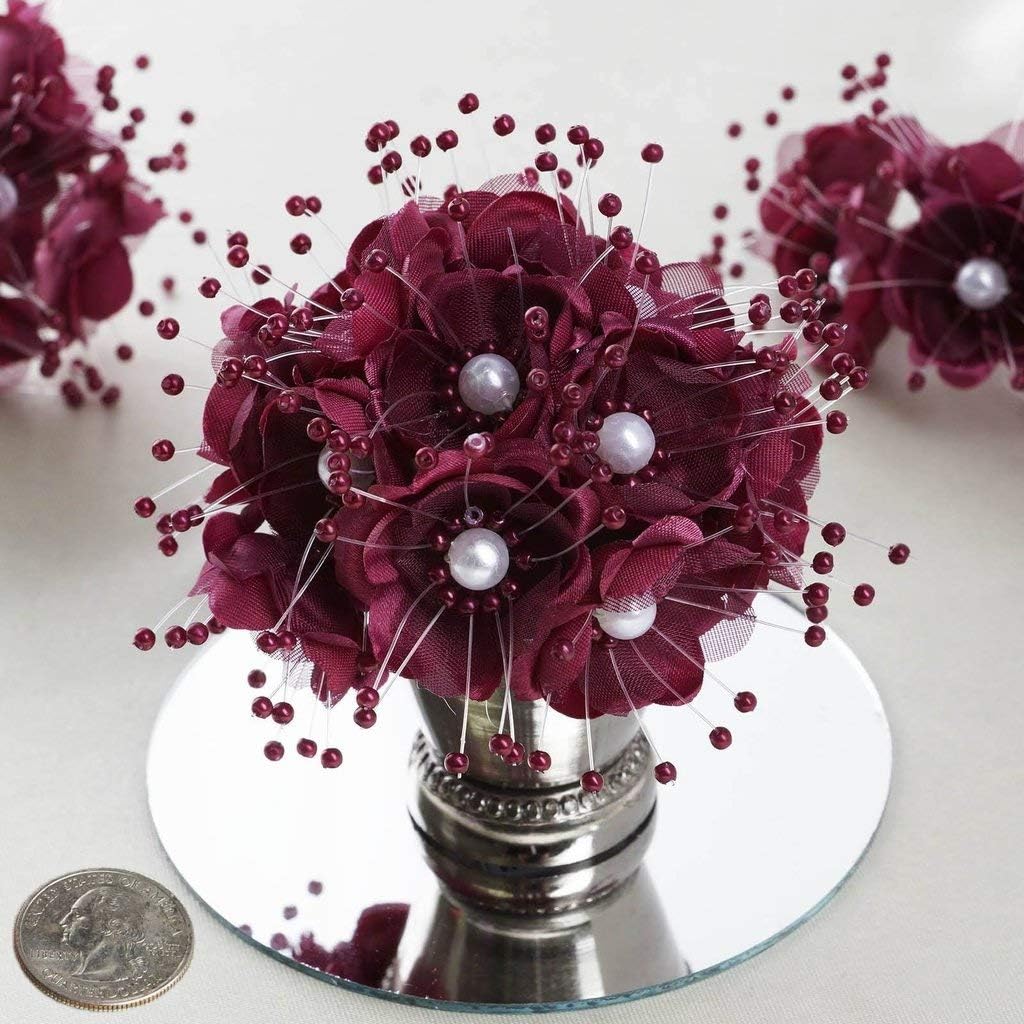 Party Favors Plus 72 Burgundy Satin Pearl Flowers 1.5 Inch Bridal Shower