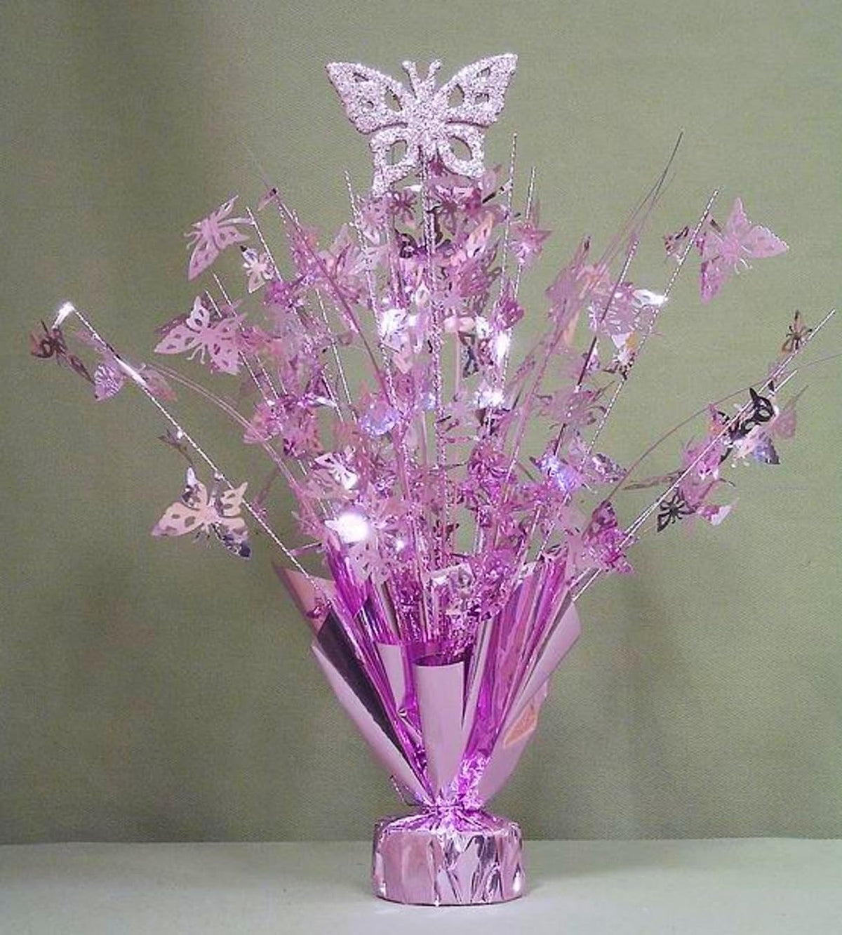 Pink Glitter Butterfly Balloon Weight Centerpiece 2pc 15in