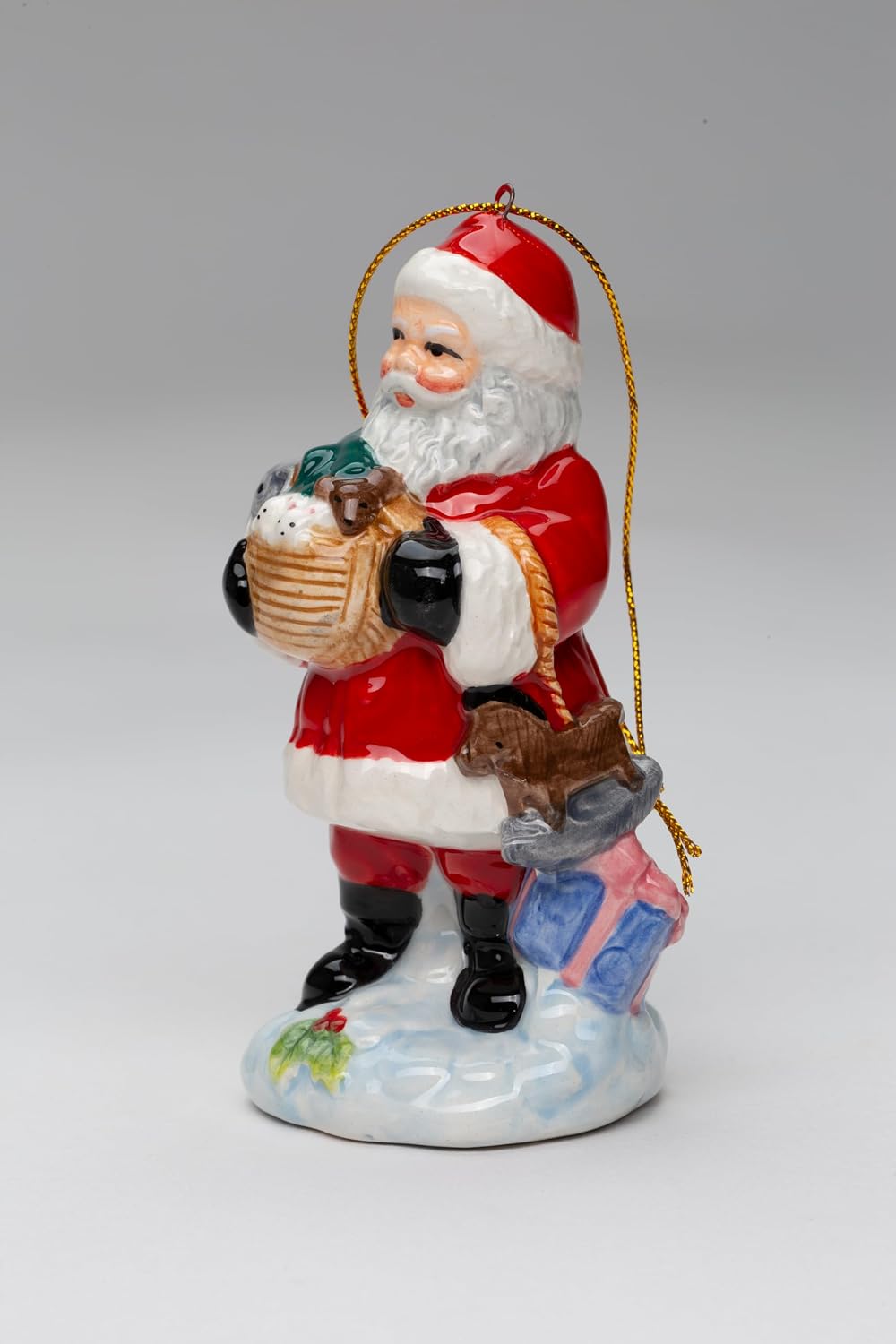 Cosmos Gifts Ceramic Santa Holding Toy Noah's Ark Tree Ornament 4.25 In