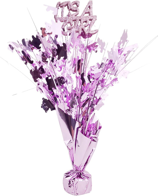Metallic Pink It's a Girl Balloon Weight Centerpieces, 2 Pieces