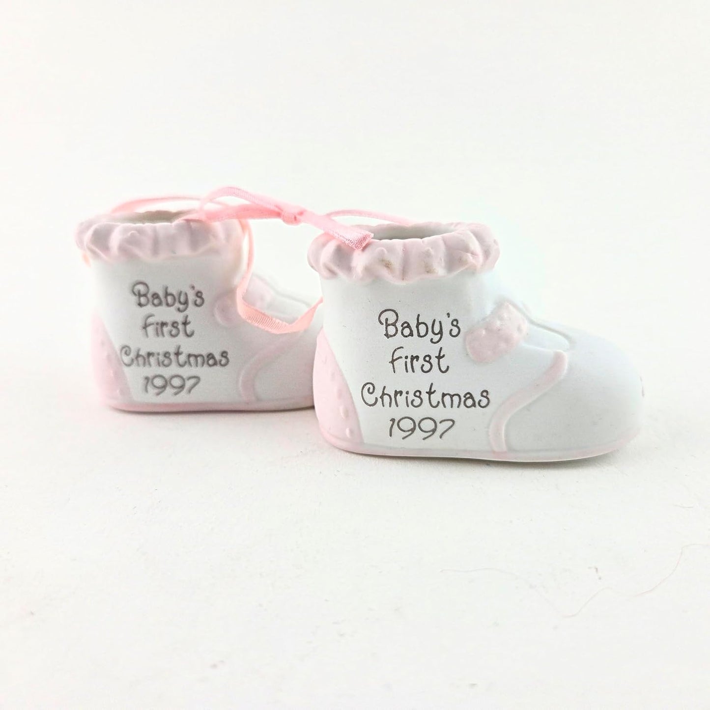 Party Favors Plus Baby Booties Figurine White Pink Ceramic 2.75 Inch Set of 2