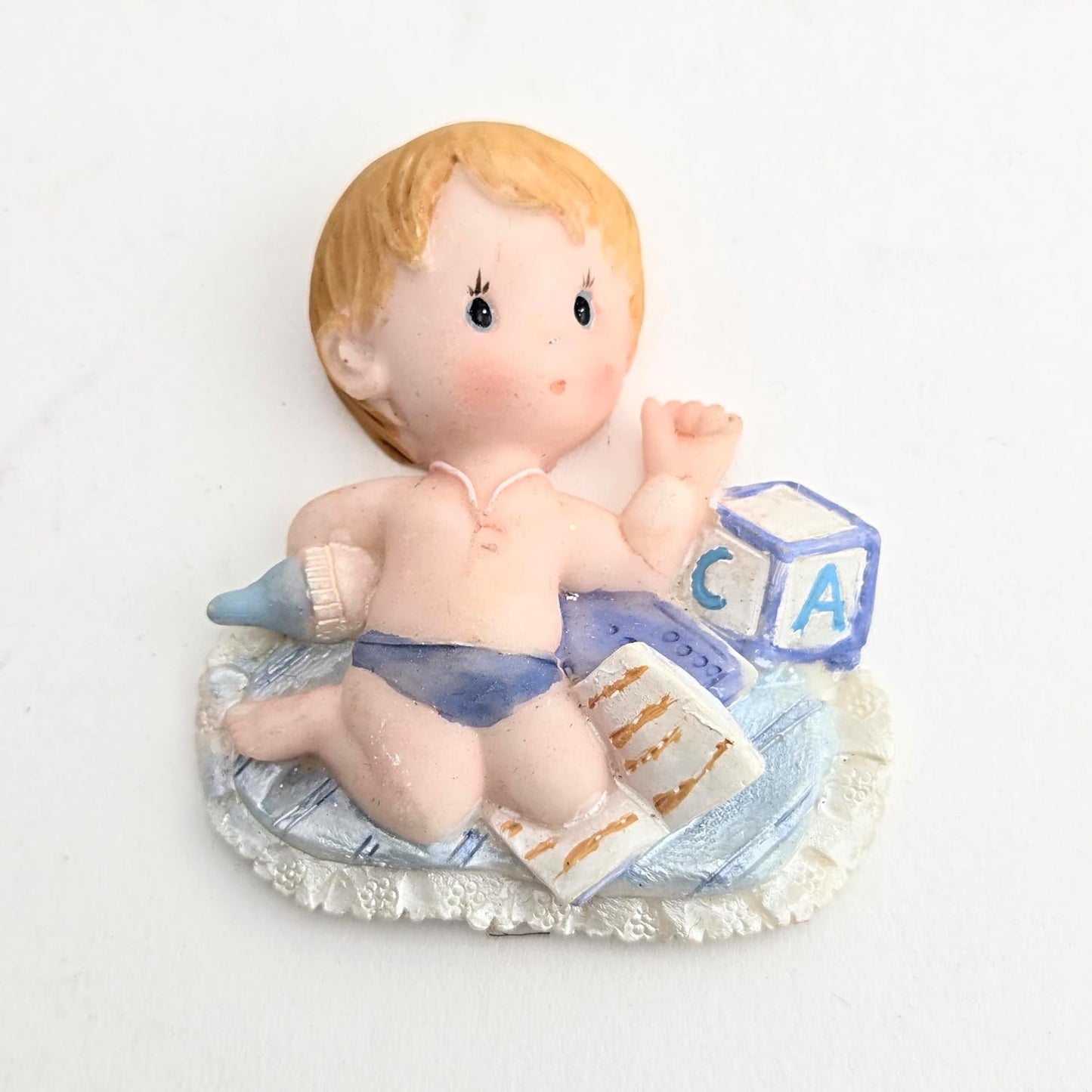 Party Favors Plus Blue White Polyresin Baby Boy Bottle Blanket Magnet 3 Inch 2 Piece Set