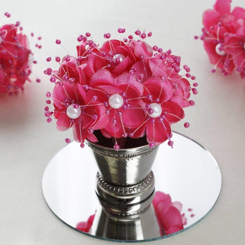 Party Favors Plus Fuchsia Satin Pearl Flowers 72 Count