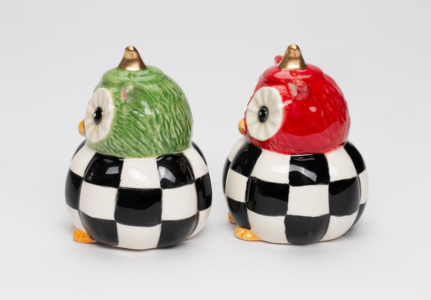 Cosmos Gifts Fine Ceramic Owl Couple with Checkered Pumpkin Salt & Pepper Shakers Set 2-3/4" H