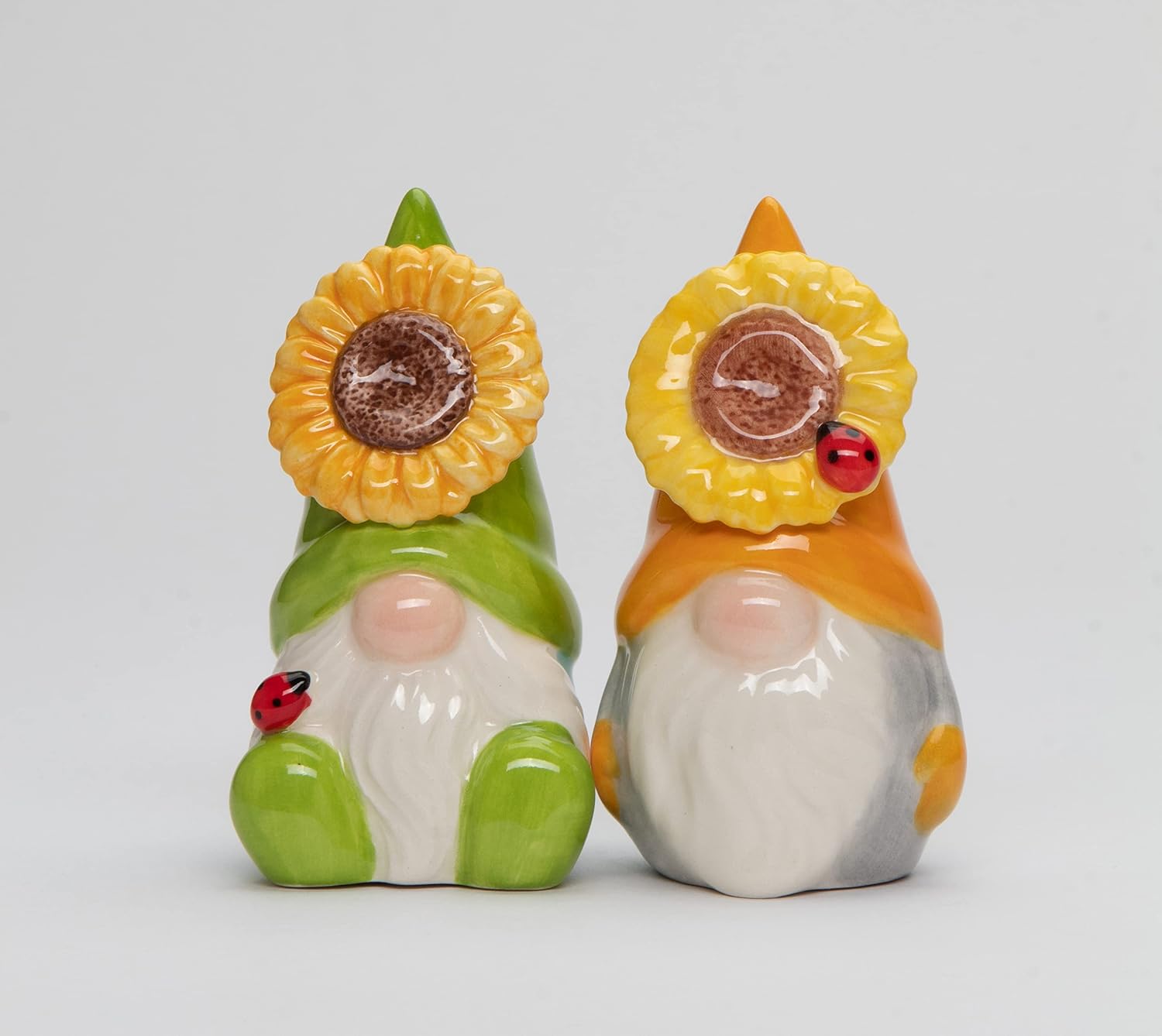 Cosmos Gifts Ceramic Sunflower Gnomes Salt and Pepper Shakers 3-3/4" H 21049