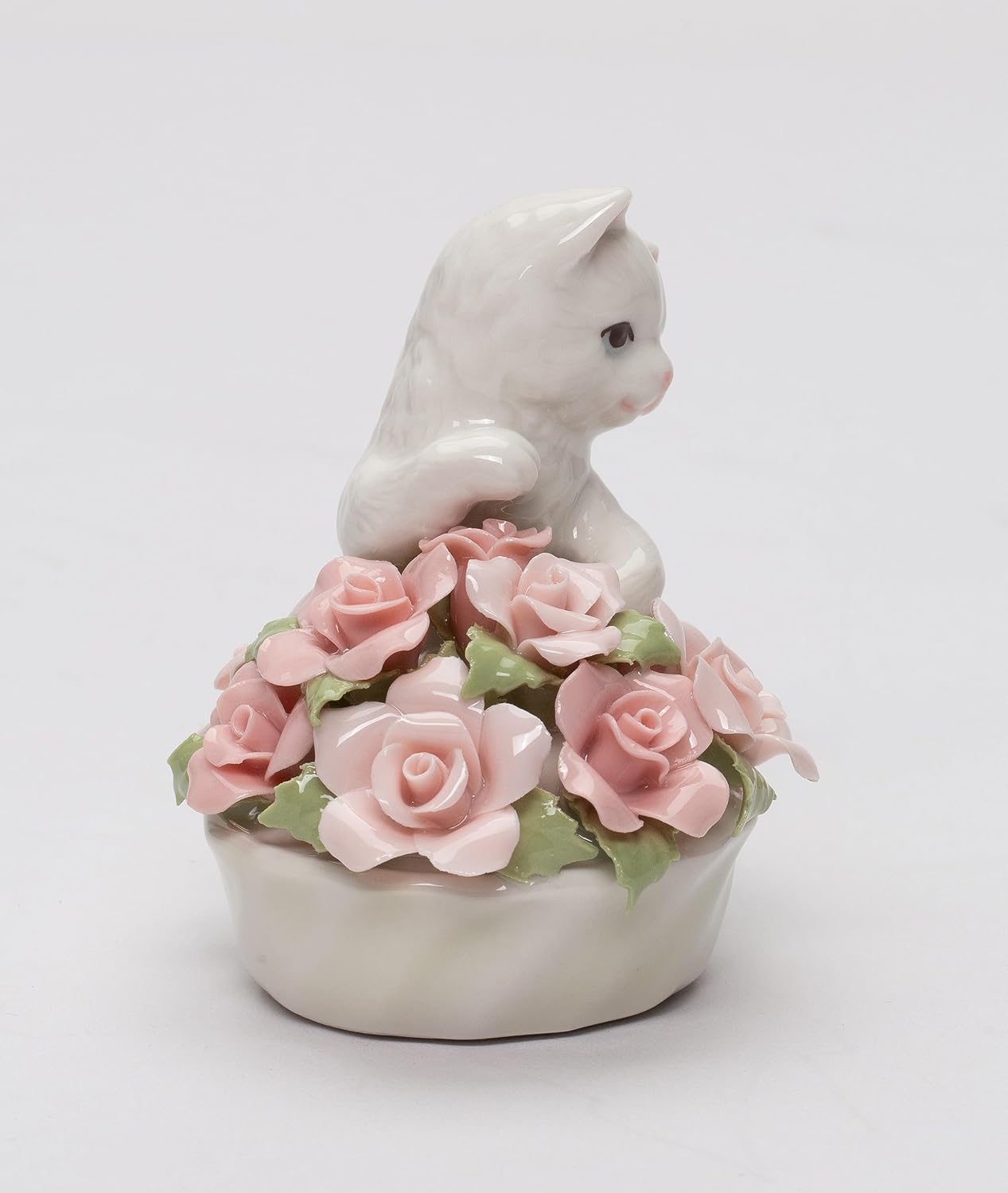 Cosmos Gifts Fine Porcelain Cat Kitten with Pink Rose Flowers Pot Mini Figurine 3" H 96475