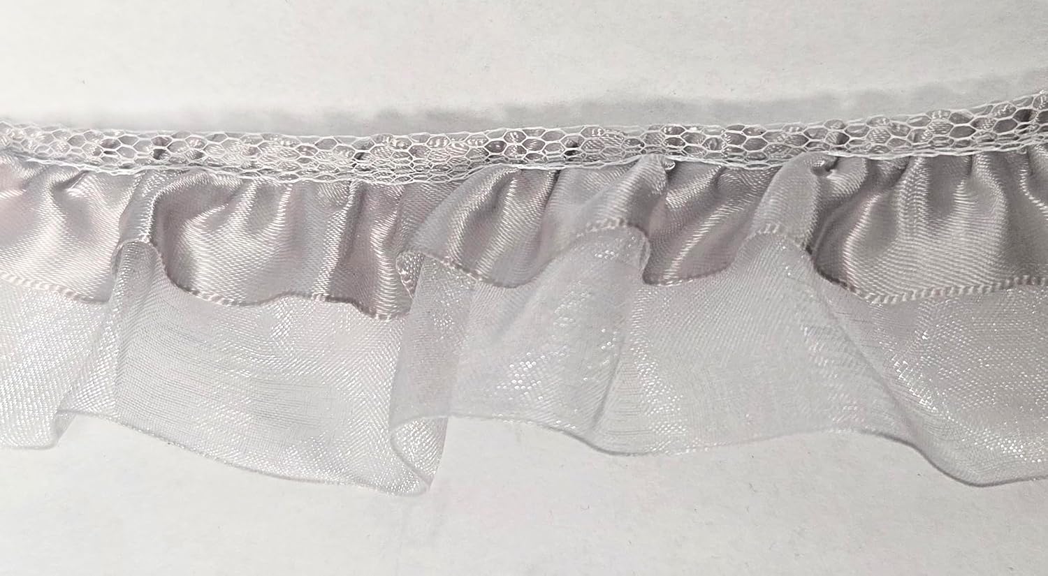 Silver Organza Satin Gathered Embellishment Trim 5 Yards 2 inches Wide