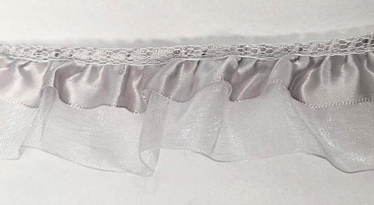 Silver Organza Satin Gathered Embellishment Trim 5 Yards 2 inches Wide