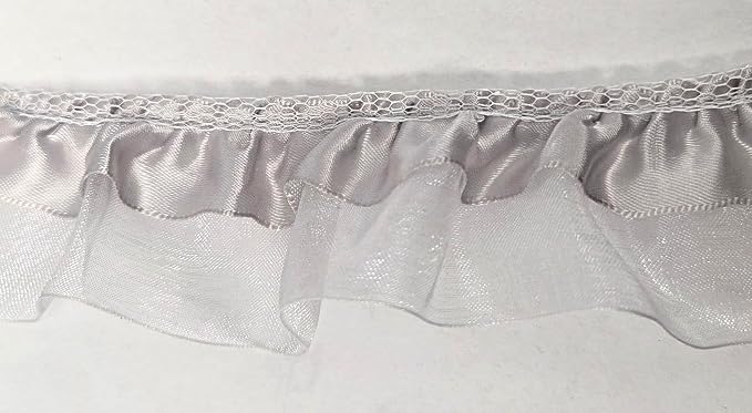 Silver Organza Satin Gathered Embellishment Trim 5 Yards 2 inches Wide