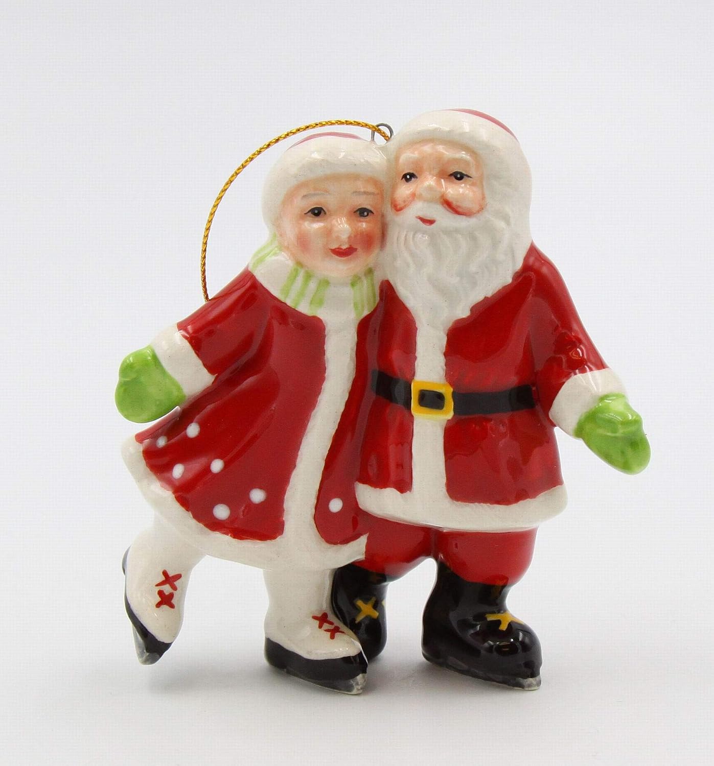 Cosmos Gifts Fine Ceramic Mr. & Mrs. Claus Ice Skating Ornament 3-5/8"