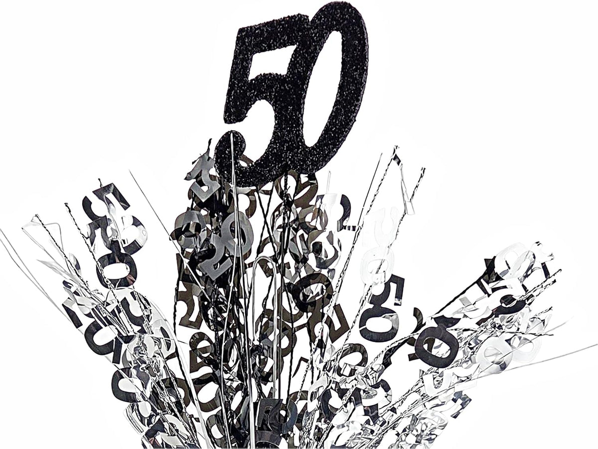 Black & Silver 50th Birthday Balloon Weight Centerpieces, 2 Pieces