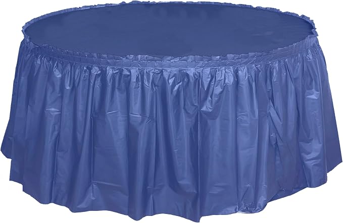 Party Favors Plus Navy Blue Plastic Tablecloth 84 Inch Round with 2 Table Skirts 3 Piece Set
