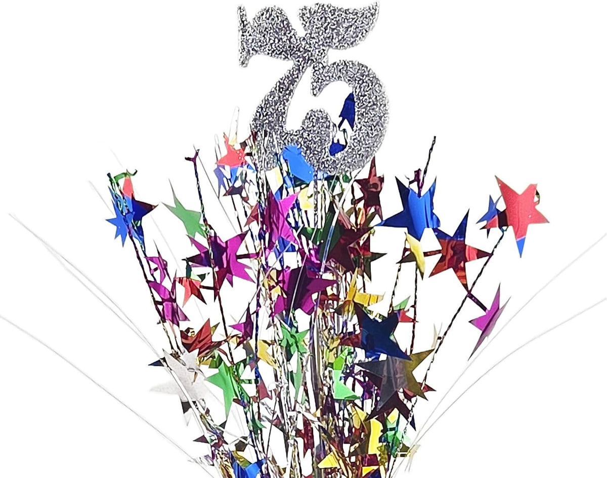 Silver Glitter 75th Birthday Balloon Weight Centerpiece, 2 Pieces