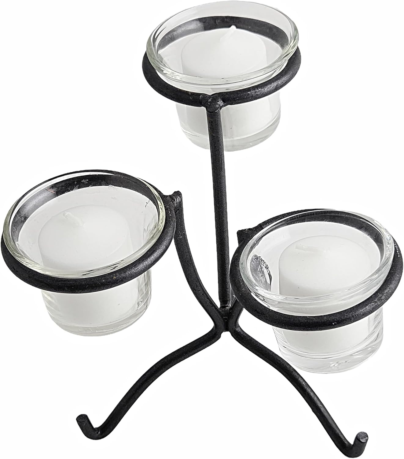 Party Favors Plus Triple Glass Votive Tealight Holder Clear Black 2.5x2.5 Inch Metal Stand