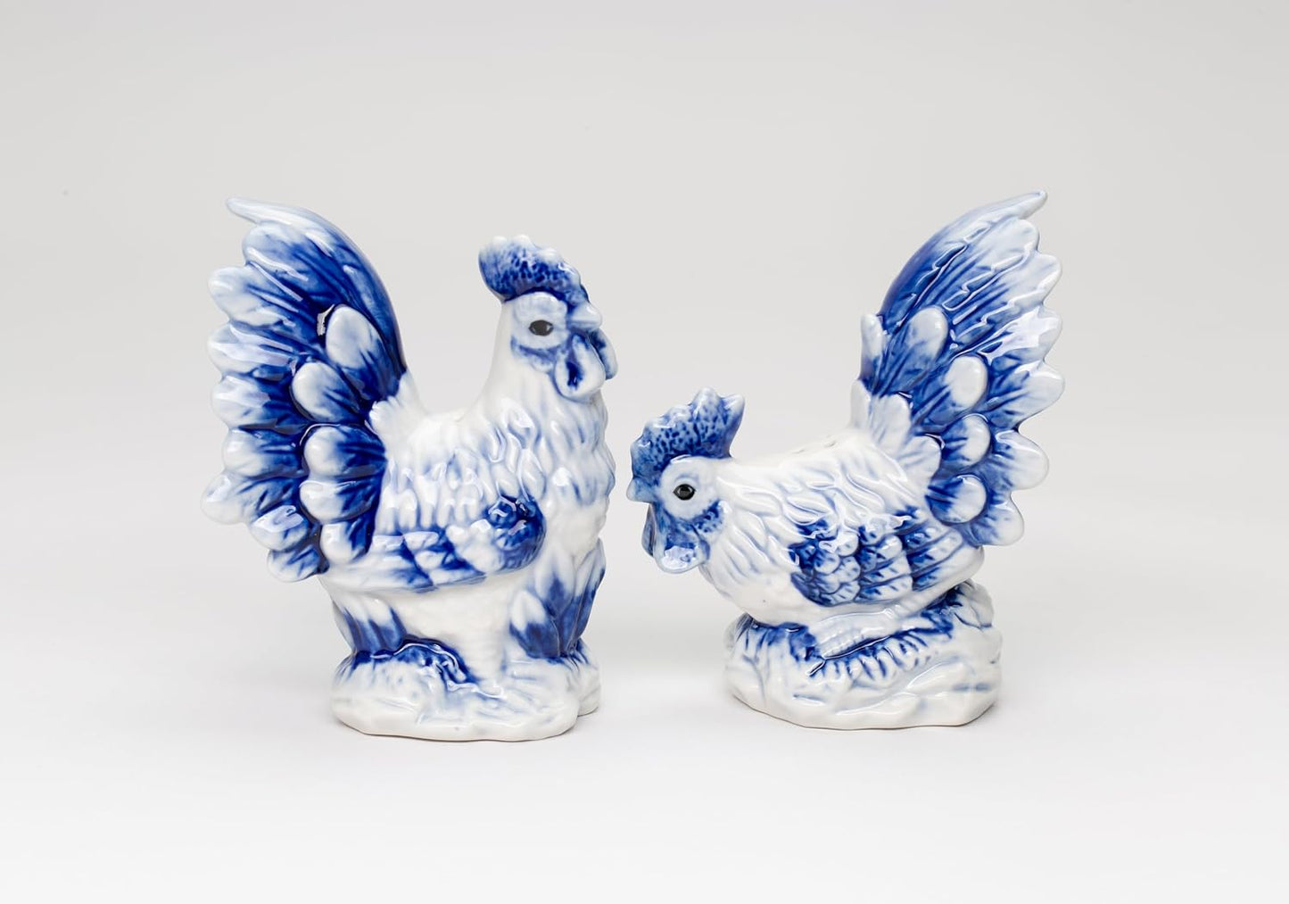 Cosmos Gifts Fine Ceramic Dutch Blue Rooster and Hen Salt and Pepper Shakers 4-1/8" H