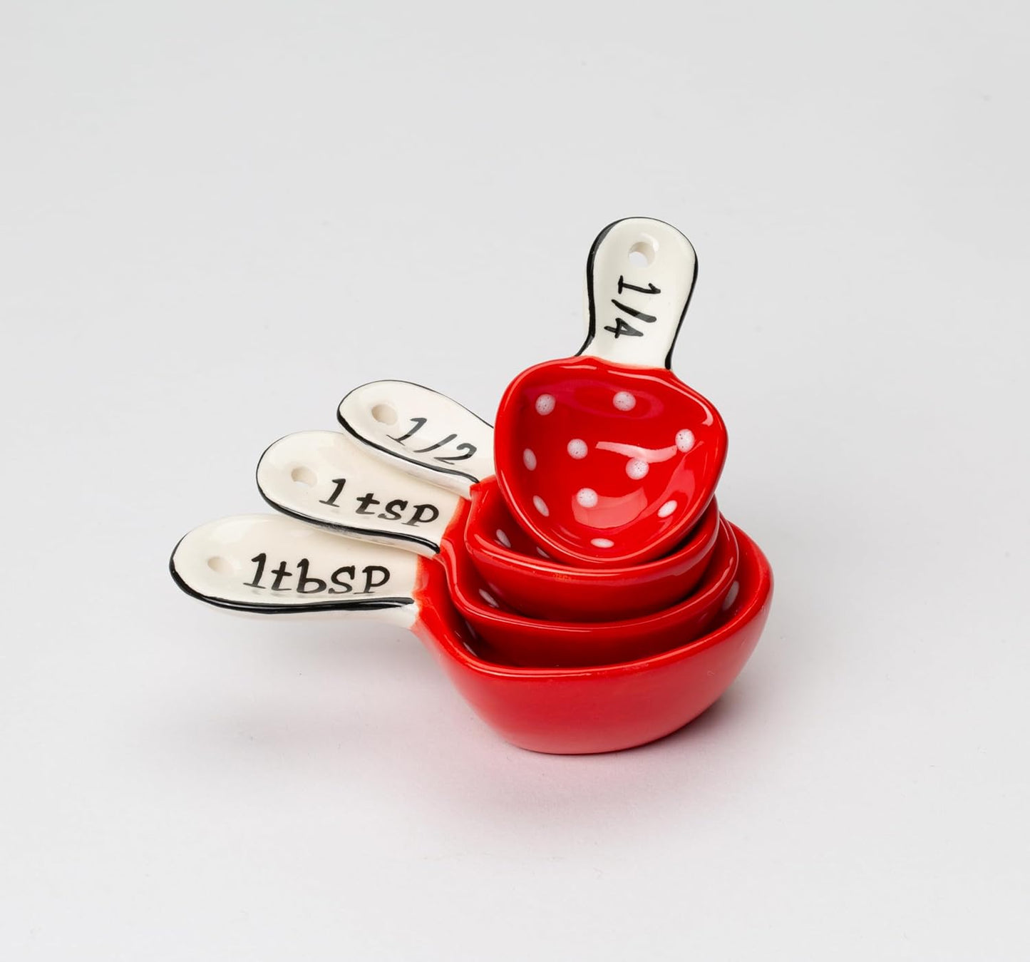 Cosmos Gifts Fine Ceramic Mushroom Measuring Spoons 4-Piece Set 1-Pack Red