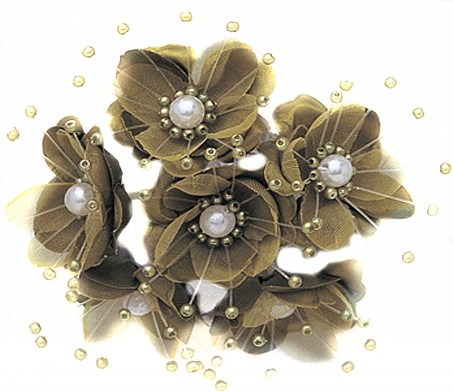 Party Favors Plus Moss Green Satin Organza Pearl Flowers 72 Count