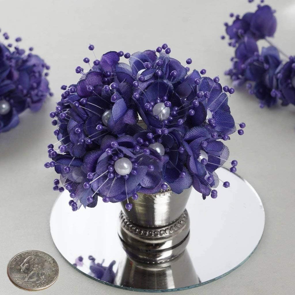 Party Favors Plus Purple Satin Pearl Flowers 72 Count