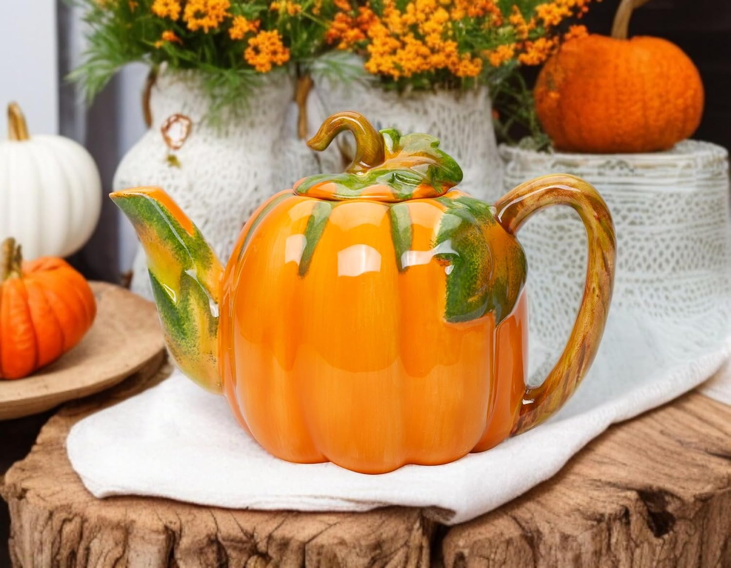Cosmos Gifts Fine Ceramic Pumpkin Teapot 8" L Multicolor