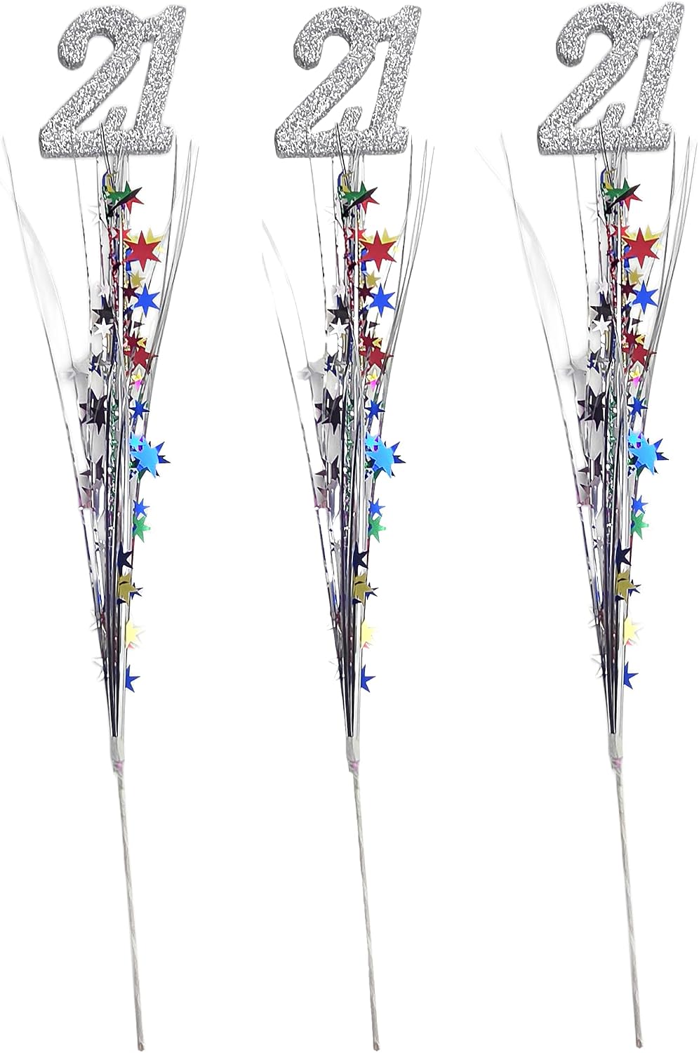 Multicolor Metallic Star Spray 21st Anniversary Decorations, 3 Pieces
