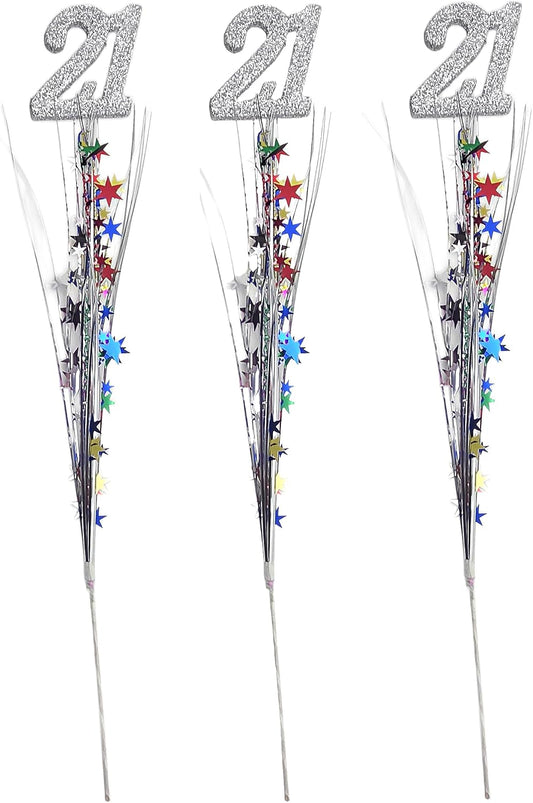 Multicolor Metallic Star Spray 21st Anniversary Decorations, 3 Pieces