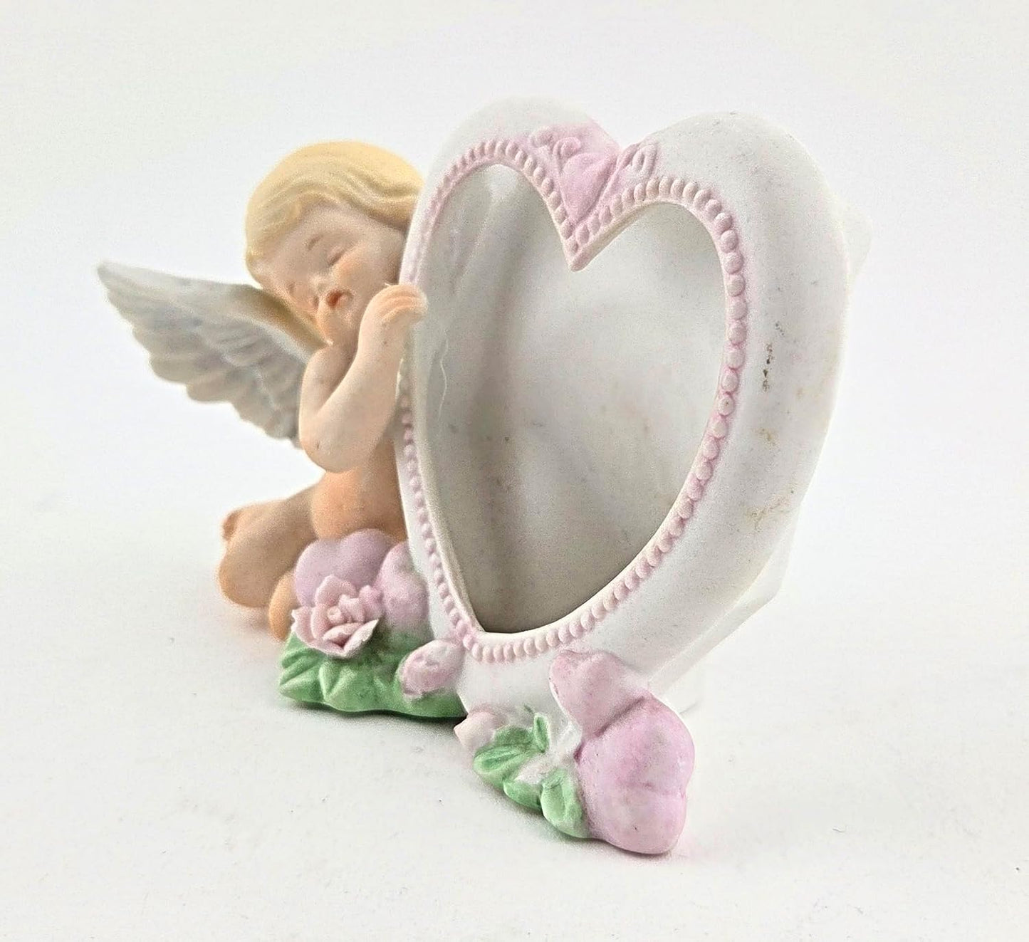 Party Favors Plus Ceramic Angel Photo Frame Heart Pink Floral 3.5 Inch