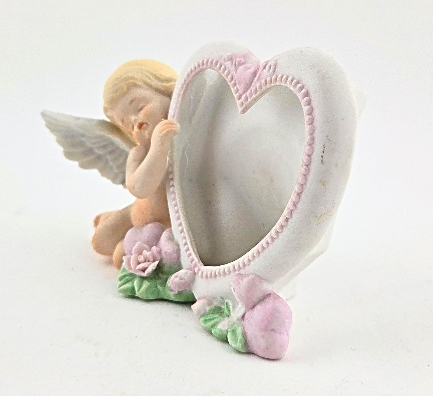 Party Favors Plus Ceramic Angel Photo Frame Heart Pink Floral 3.5 Inch