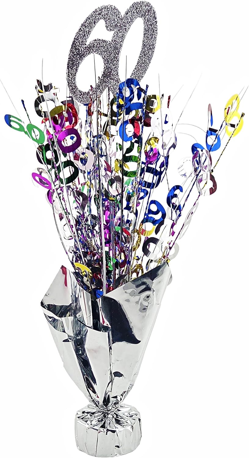 60th Birthday Anniversary Balloon Weight Centerpiece Silver
