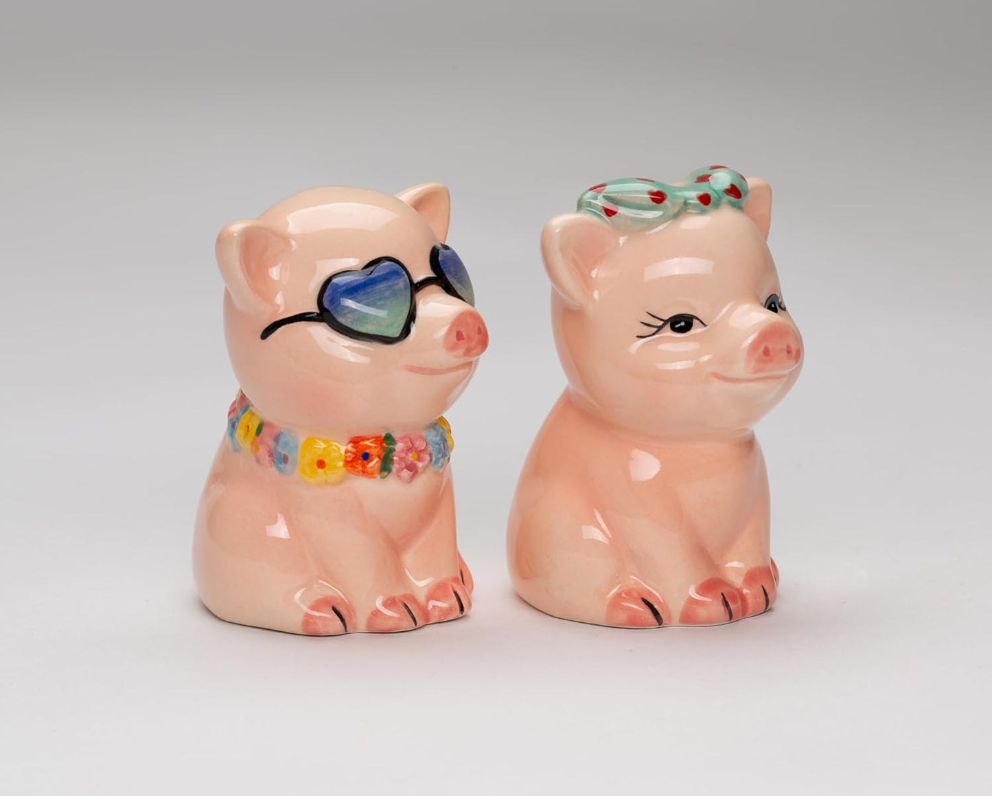 Cosmos Gifts Fine Ceramic Happy Pigs Couple Salt & Pepper Shakers Set 3-1/8" H