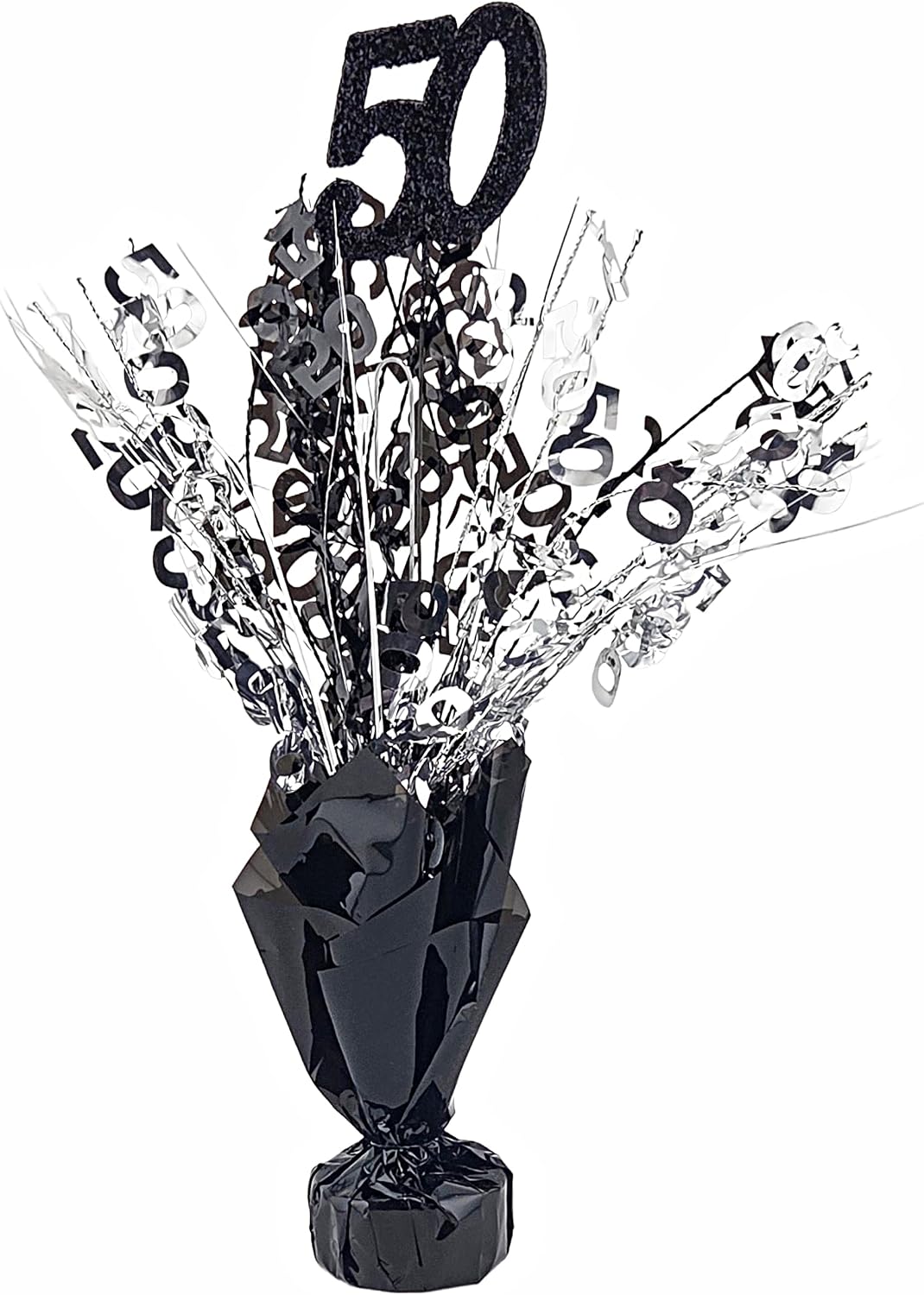 Black & Silver 50th Birthday Balloon Weight Centerpieces, 2 Pieces