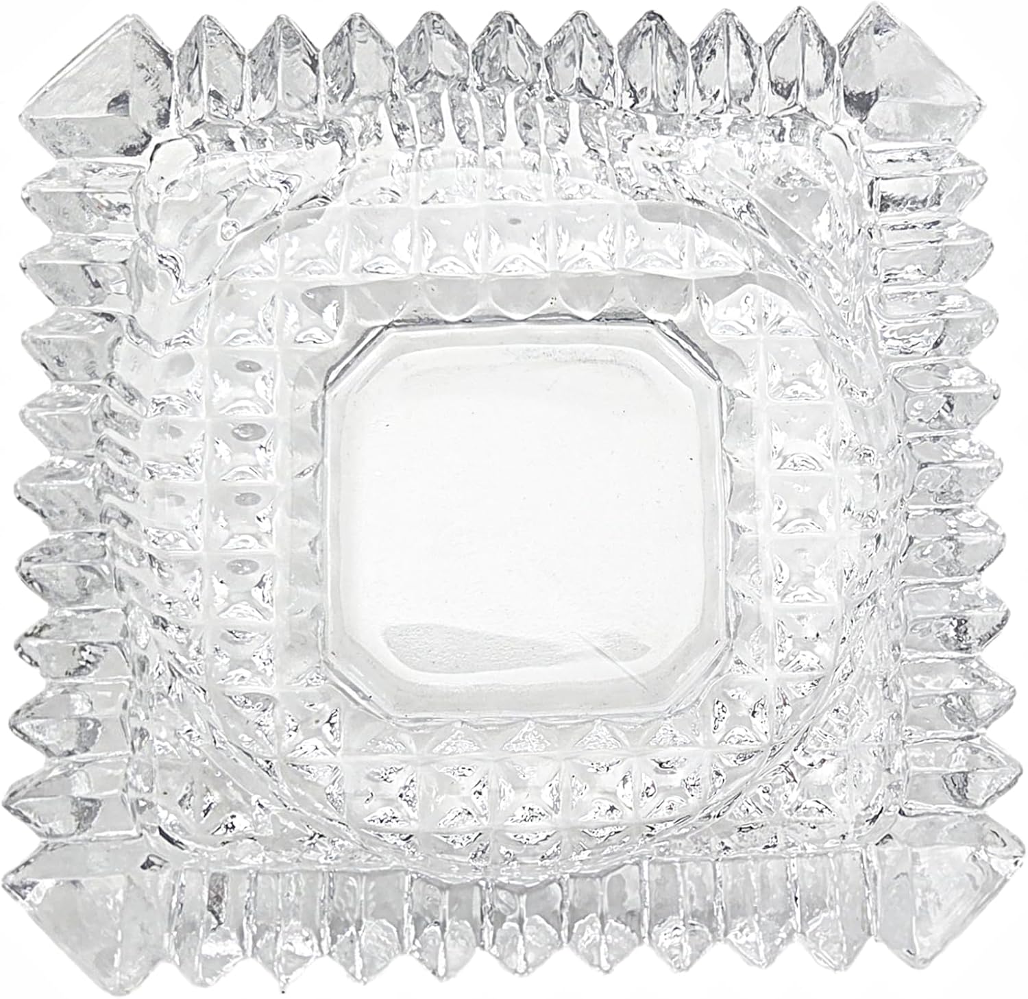 Party Favors Plus Clear Cut Glass Candy Dish Square Diamond Point 5x5 Inch