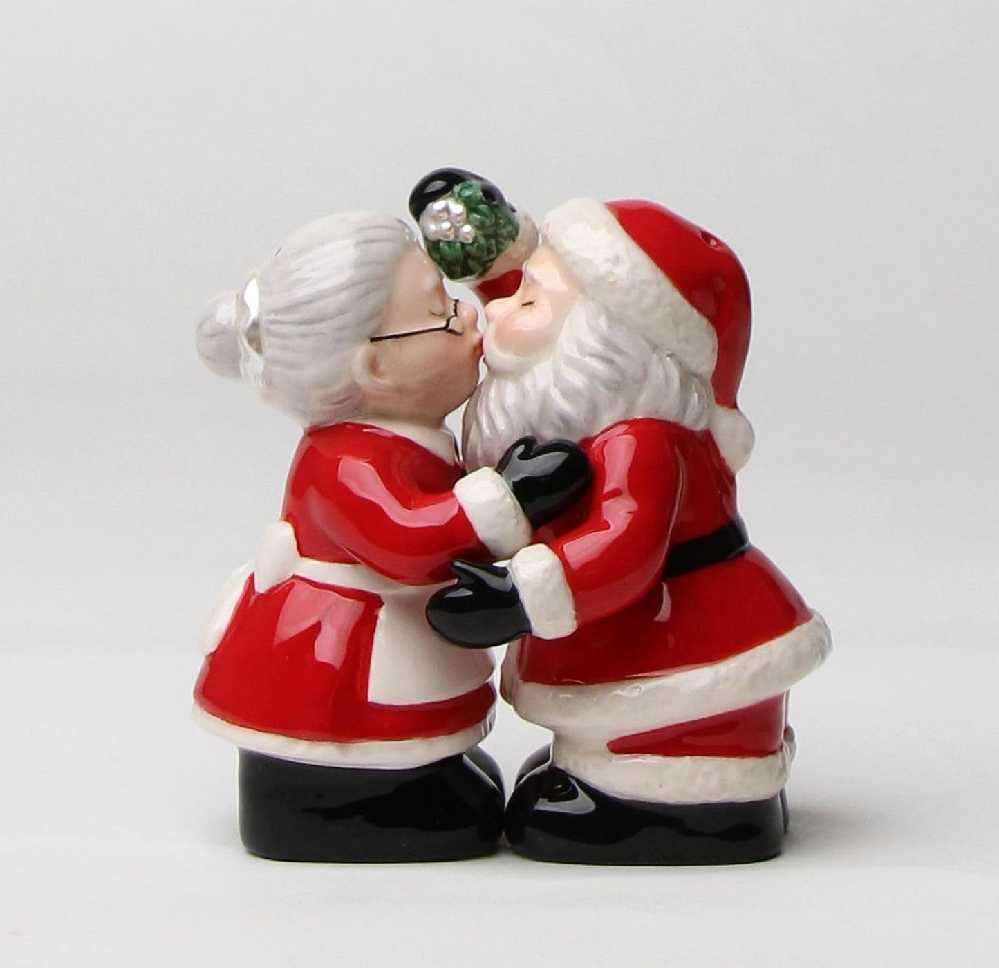 Cosmos Gifts Fine Ceramic Santa Couple Kissing Under The Mistletoe Salt and Pepper Shakers Set 3-3/8" H