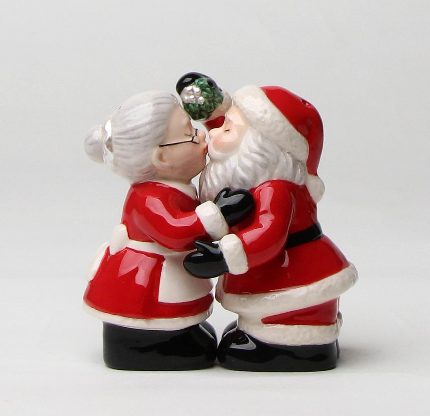 Cosmos Gifts Fine Ceramic Santa Couple Kissing Under The Mistletoe Salt and Pepper Shakers Set 3-3/8" H