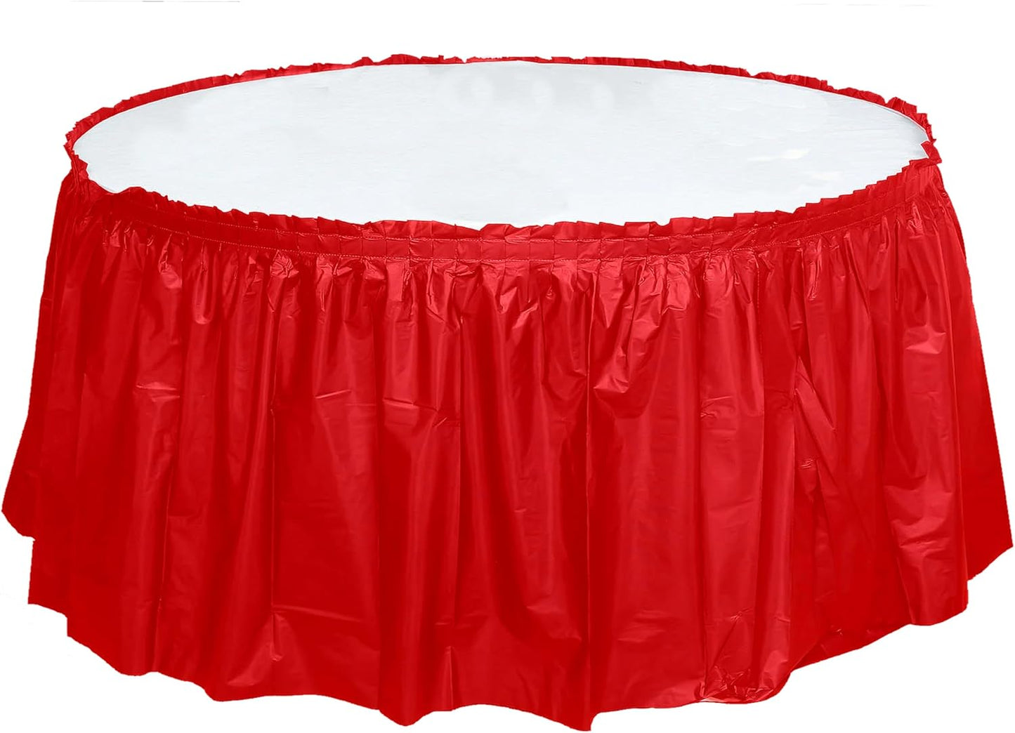 Party Favors Plus Red Plastic Tablecloth 84 Inch Round with 2 Table Skirts 3 Piece Set