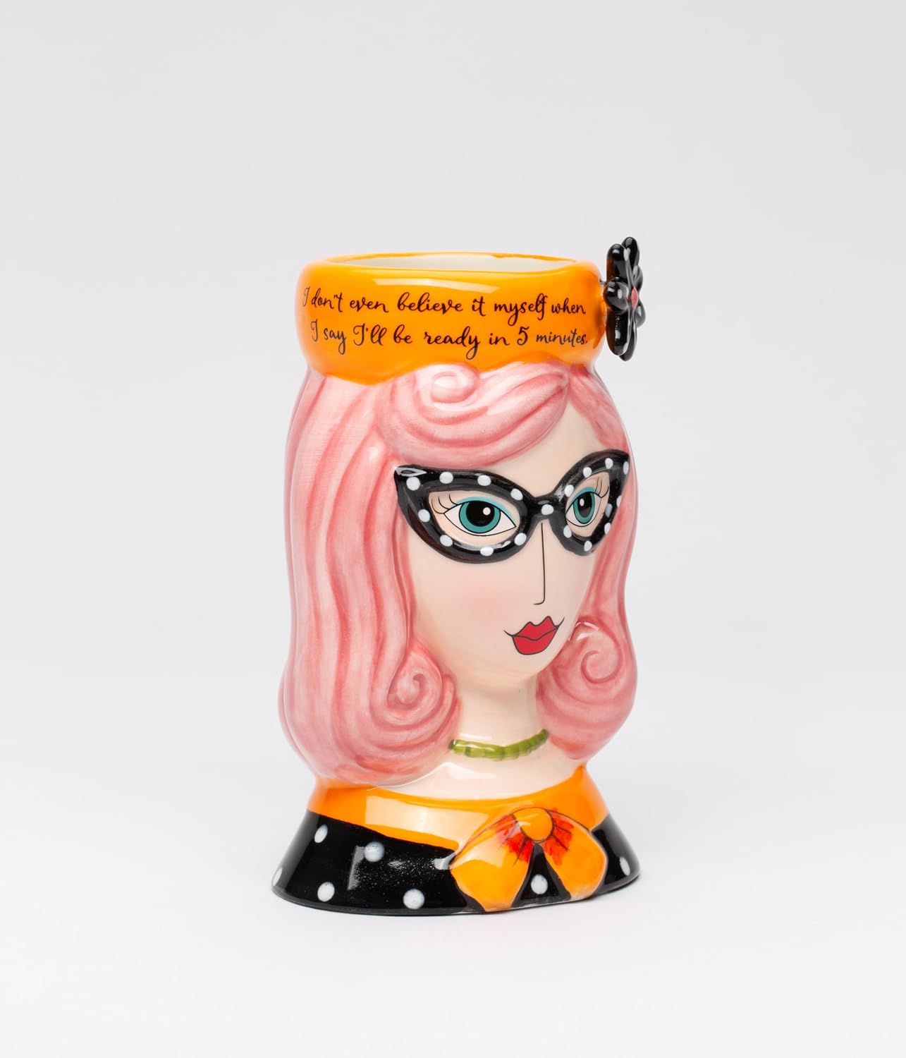 Cosmos Gifts Fine Ceramic Lady Pink Hair Pencil Vase Makeup Brush Holder 5-5/8" H 62609
