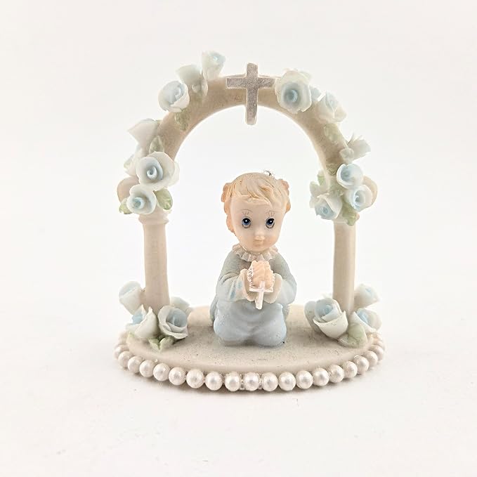 Party Favors Plus Child Praying Under Rose Arch Polyresin Figurine Multicolor 3.5 Inch